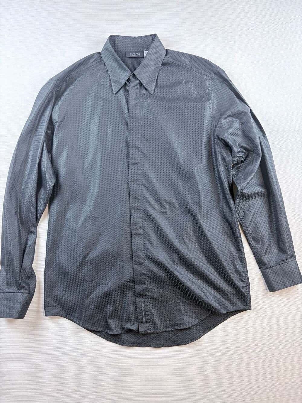 Versace Classic V2 Long Sleeve Button Up Shirt Size 15.5 39 Black Textured
